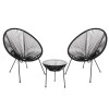 Set (Τραπ+2 Πολ) Μετ.Μαύρo, Plastic Rattan Μαύρο Τρ.D50x50cm/Πολ.73x76x89cm