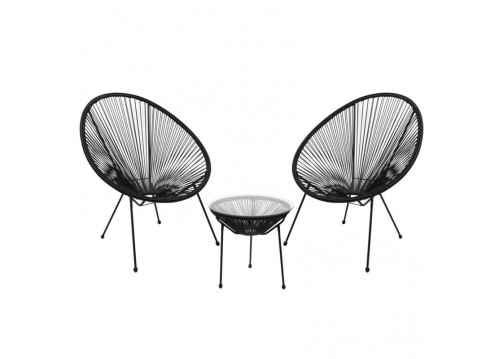 Set (Τραπ+2 Πολ) Μετ.Μαύρo, Plastic Rattan Μαύρο Τρ.D50x50cm/Πολ.73x76x89cm