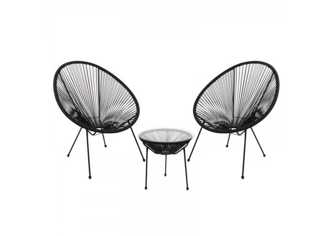 Set (Τραπ+2 Πολ) Μετ.Μαύρo, Plastic Rattan Μαύρο Τρ.D50x50cm/Πολ.73x76x89cm
