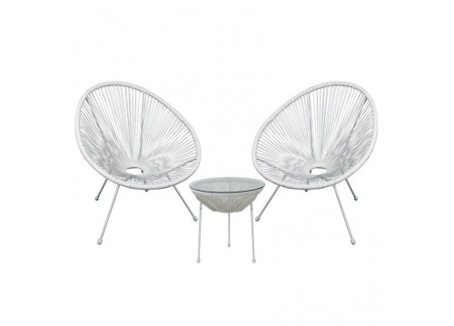 Set (Τραπ+2 Πολ) Μετ.Άσπρο, Plastic Rattan Άσπρο Τρ.D50x50cm/Πολ.73x76x89cm