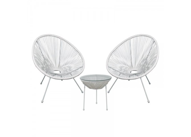 Set (Τραπ+2 Πολ) Μετ.Άσπρο, Plastic Rattan Άσπρο Τρ.D50x50cm/Πολ.73x76x89cm