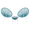 Set (Τραπ+2 Πολ) Μετ.Άσπρο, Plastic Rattan Μπλε Τρ.D50x50cm/Πολ.73x76x89cm