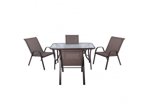 Set (Τραπ.120x70cm+4 Πολ) Μετ.Καφέ/Text.Καφέ Πολ:55x72x91cm