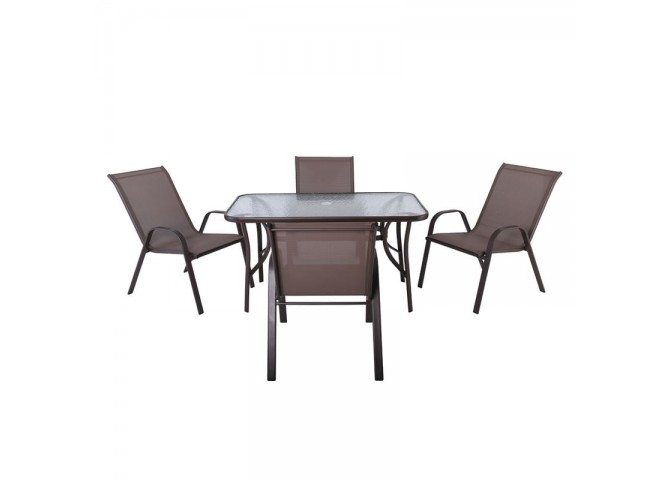Set (Τραπ.120x70cm+4 Πολ) Μετ.Καφέ/Text.Καφέ Πολ:55x72x91cm