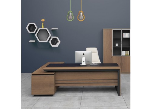 Γραφείο -Δεξ-200x180cm Σκ.Καρυδί/Μαύρο