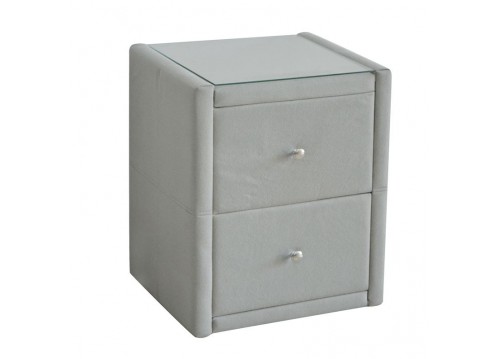Κομοδίνο Ύφασμα Grey Stone / Προστατευτικό Γυαλί Επιφάνειας 46x41x57cm