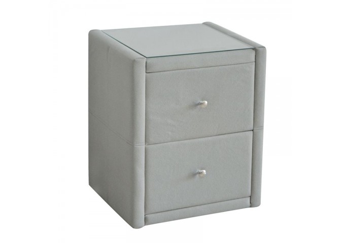 Κομοδίνο Ύφασμα Grey Stone / Προστατευτικό Γυαλί Επιφάνειας 46x41x57cm