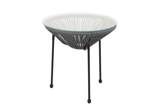 ACAPULCO Τραπεζάκι Μέταλλο Μαύρο / Plastic Rattan Γκρι