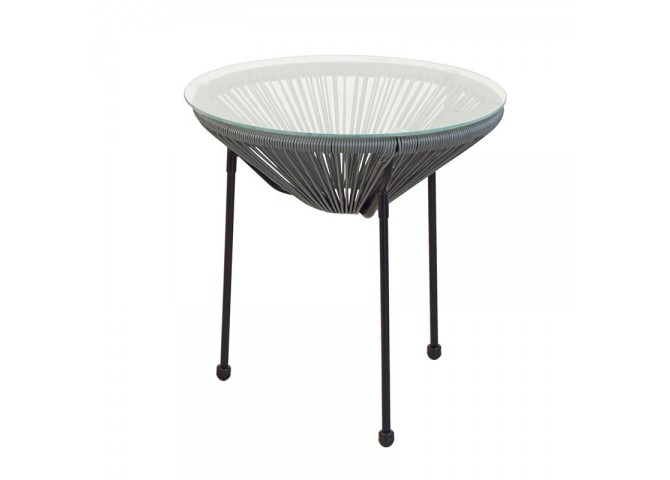 ACAPULCO Τραπεζάκι Μέταλλο Μαύρο / Plastic Rattan Γκρι