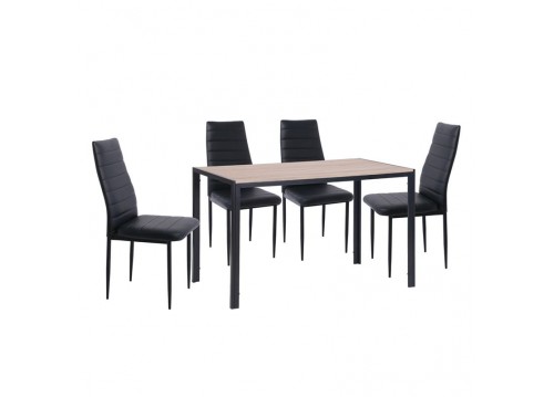 JETTA-GABO Set (Table 120x70cm+4 Chairs) Sonoma/Pvc Black/Metal Black