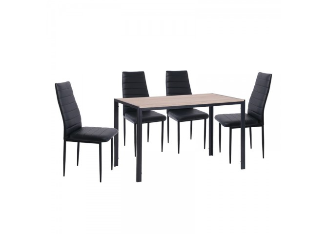JETTA-GABO Set (Table 120x70cm+4 Chairs) Sonoma/Pvc Black/Metal Black