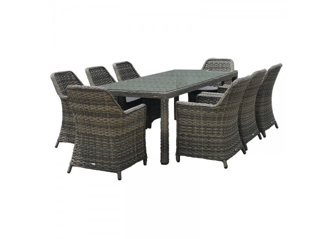 ESPERIA Set Τραπεζαρία Κήπου ALU,Wicker Grey Brown-Ανθρακί: Τραπέζι 230x100 + 8 Πολυθρόνες