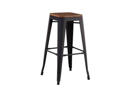 RELIX Wood Σκαμπό BAR, Μέταλλο Βαφή Μαύρο Matte, Κάθισμα Dark Oak, Στοιβαζόμενο