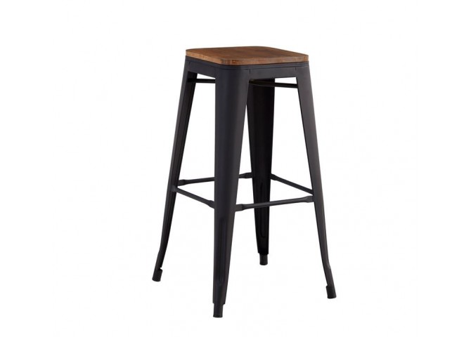 RELIX Wood Σκαμπό BAR, Μέταλλο Βαφή Μαύρο Matte, Κάθισμα Dark Oak, Στοιβαζόμενο