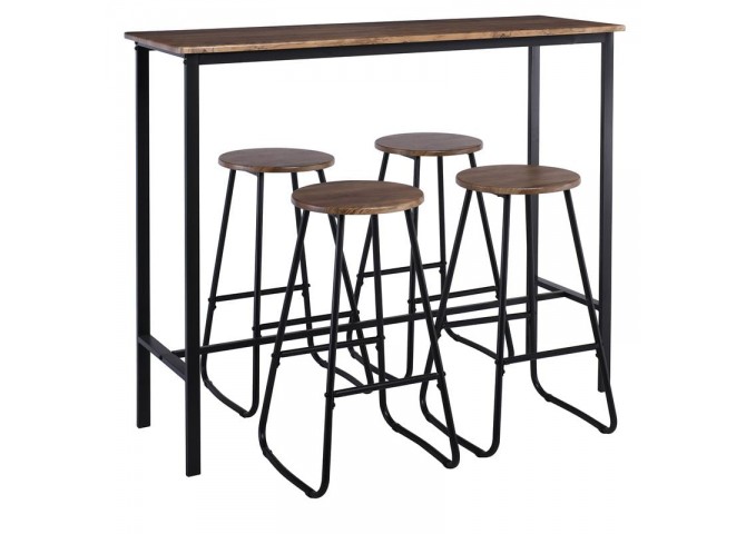 PUB Set Bar Τραπέζι + 4 Σκαμπώ, Μέταλλο Βαφή Ανθρακί - Antique Brown