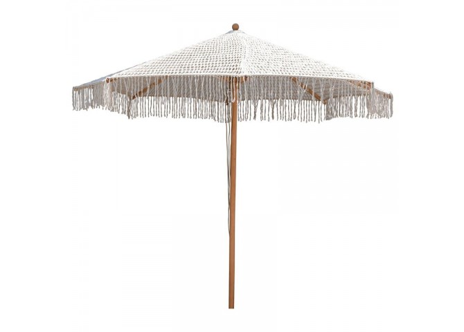 ΟΜΠΡΕΛΑ Ξύλινη Φ200cm, Πλεκτό Μακραμέ Μπεζ