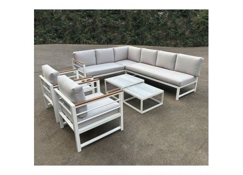 MARILIAN Set Σαλόνι Κήπου, Πολυμορφικό 6τεμ, Μέταλλο Βαφή Άσπρο, Μαξιλάρια Γκρι