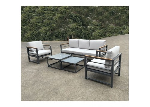 MARILIAN Set Σαλόνι Κήπου, 5τεμ, Μέταλλο Βαφή Ανθρακί, Μαξιλάρια Γκρι