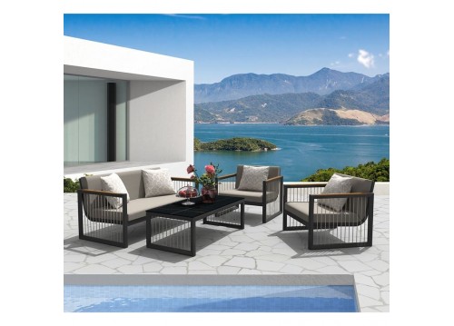 CORDOBA Set Καθιστικό Κήπου ALU Ανθρακί, Καναπές+2 Πολυθρ. +Τραπέζι, Μαξιλάρια Μπεζ