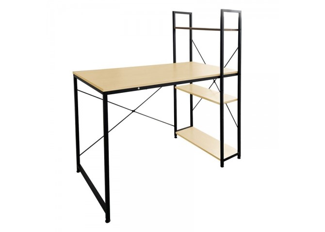 ΓΡΑΦΕΙΟ Η/Υ με 4 Ράφια Μέταλλο Βαφή Μαύρο, Melamine Beech