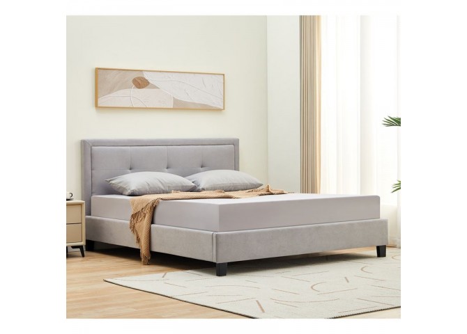 BECO Κρεβάτι Διπλό για Στρώμα 150x200cm, Ύφασμα Ανοιχτό Γκρι