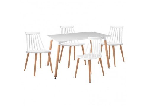 LAVIDA-ART Τραπεζαρία: Τραπέζι 120x80 Οξιά/MDF + 4 Καρέκλες Μέταλλο Βαφή Φυσικό PP Άσπρο