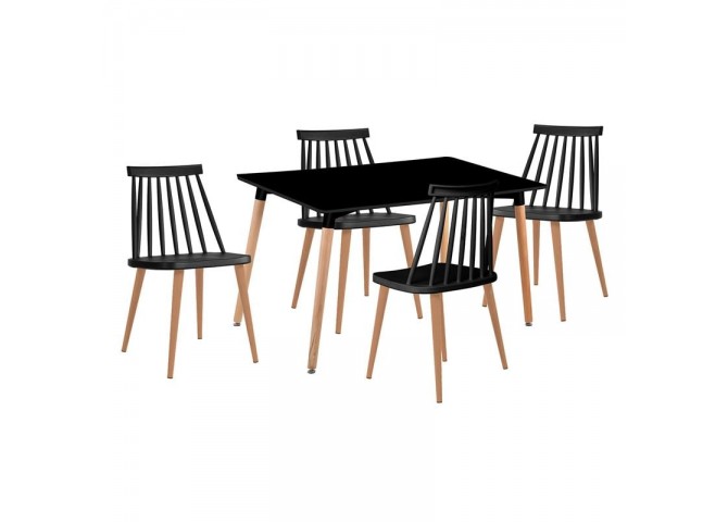 LAVIDA-ART Τραπεζαρία: Τραπέζι 120x80 Οξιά/MDF + 4 Καρέκλες Μέταλλο Βαφή Φυσικό PP Μαύρο