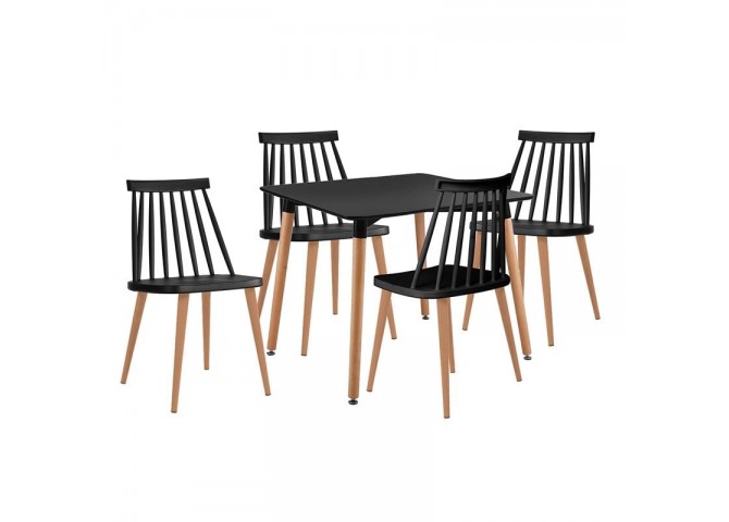 LAVIDA-ART Τραπεζαρία: Τραπέζι 80x80 Οξιά/MDF + 4 Καρέκλες Μέταλλο Βαφή Φυσικό PP Μαύρο