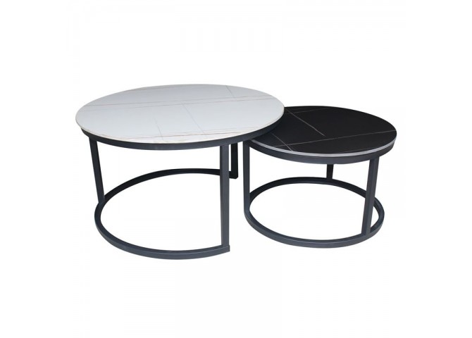 TERRY Set2 Τραπεζάκια Σαλονιού , Μέταλλο Βαφή Μαύρο, Sintered Stone White-Black Marble