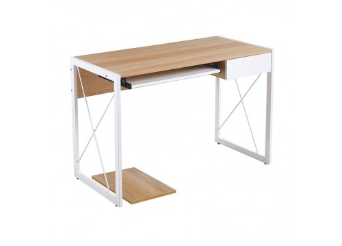 UNIT Γραφείο Η/Υ, Μέταλλο Βαφή Άσπρο, Melamine Απόχρωση Sonoma