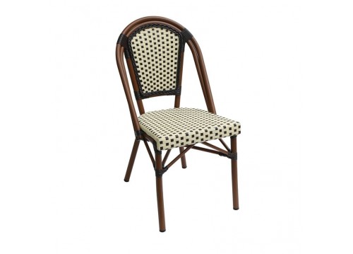 PARIS Καρέκλα Bistro Αλουμίνιο Καρυδί, Wicker Μπεζ - Καφέ, Στοιβαζόμενη
