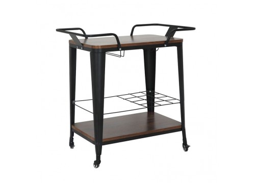 RELIX Trolley Bar-Pro Μέταλλο Βαφή Μαύρο, MDF Απόχρωση Καρυδί