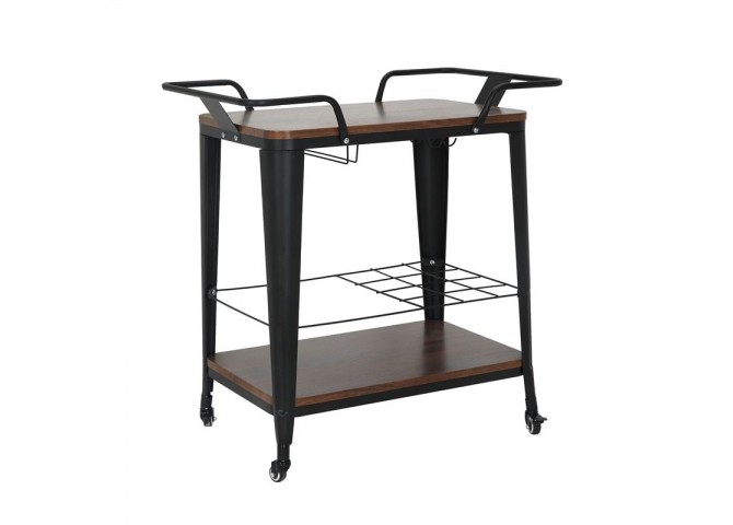RELIX Trolley Bar-Pro Μέταλλο Βαφή Μαύρο, MDF Απόχρωση Καρυδί