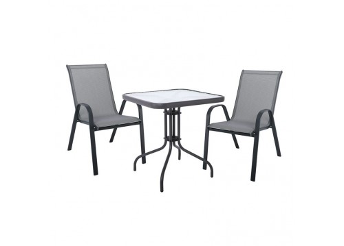 RIO Set (Table 70x70+2 Armchair) Metal Dark Grey/Textilene Grey