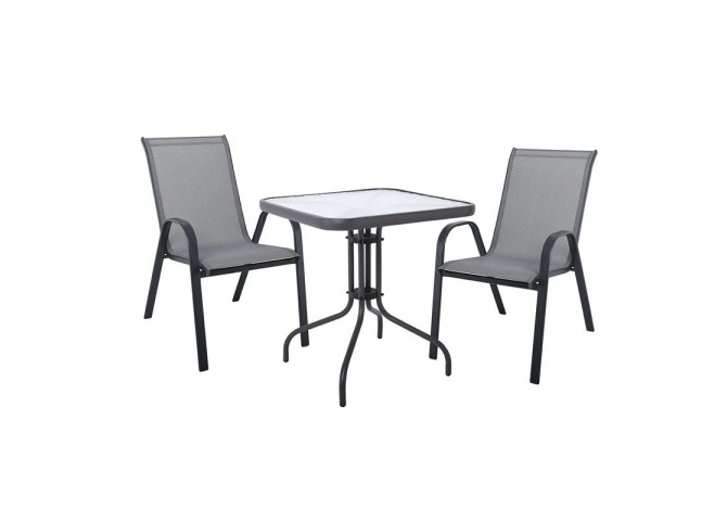 RIO Set (Table 70x70+2 Armchair) Metal Dark Grey/Textilene Grey