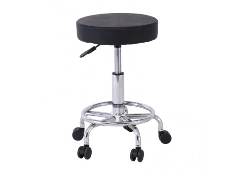 GLORY Stool (with footrest) Pu Black/Chromed Base (D35x47/61cm)