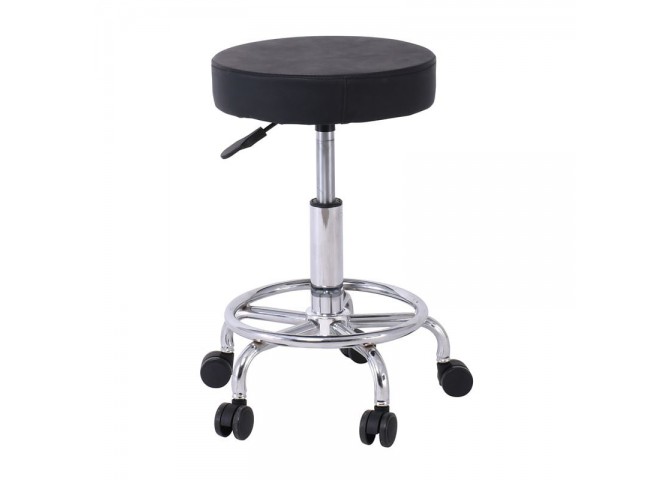 GLORY Stool (with footrest) Pu Black/Chromed Base (D35x47/61cm)