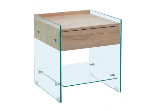 GLASSER Wood Bedside Clear 10mm Glass/Sonoma 45x45x50cm