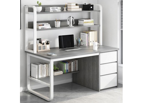 PC Metal Desk 3 Drawers/3 Shelves 120x50x74/147cm White/Grey