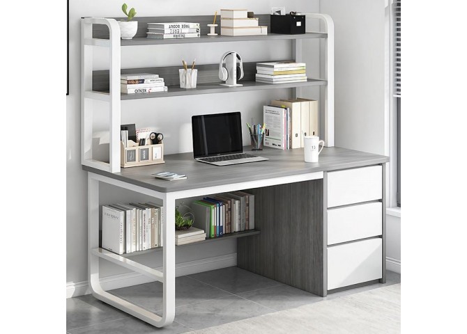 PC Metal Desk 3 Drawers/3 Shelves 120x50x74/147cm White/Grey