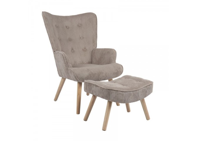 ALMA Set Armchair & Stool Natural / Corduroy Light Brown (K/D)