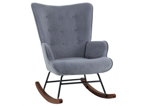 ALMA Rocking Armchair Velure Grey/Black Frame/Walnut Base (K/D)