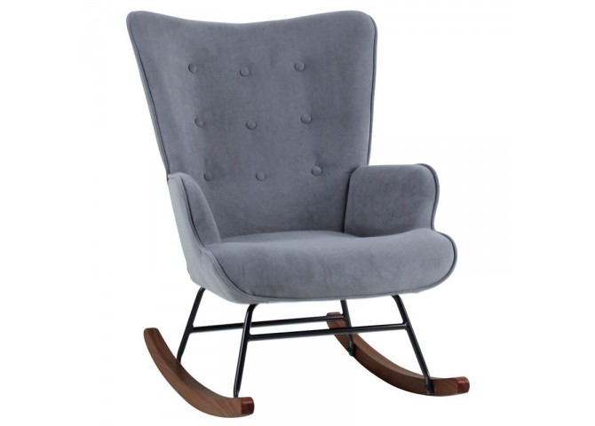 ALMA Rocking Armchair Velure Grey/Black Frame/Walnut Base (K/D)