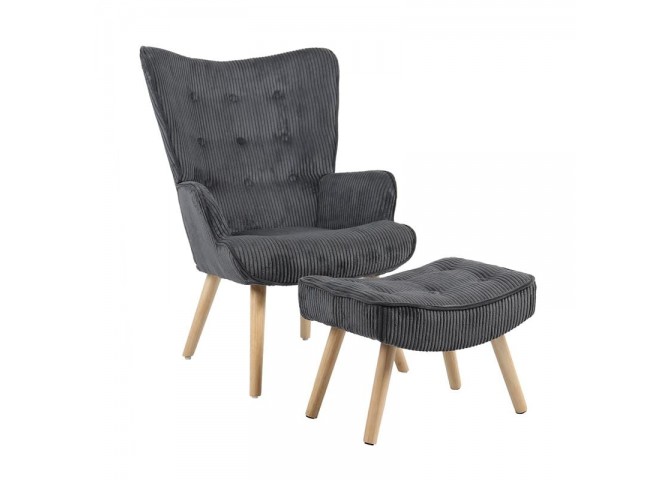 ALMA Set Armchair & Stool Natural / Corduroy Grey (K/D)