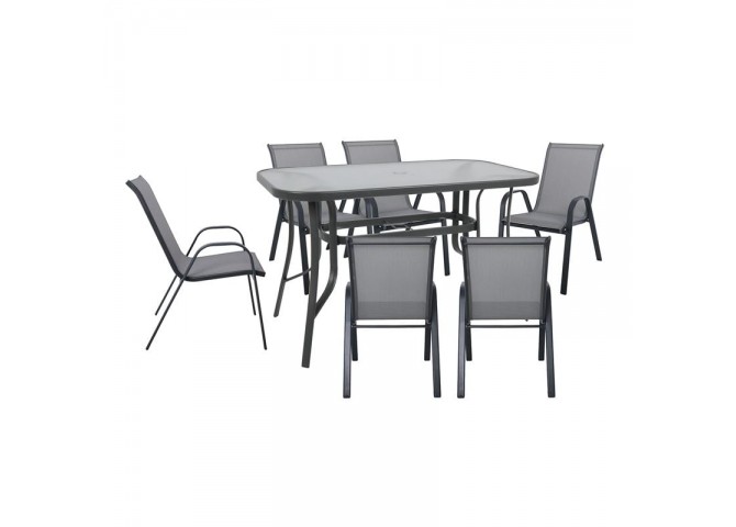 RIO Set (Table 160x90cm+6 Armchairs) Metal Dark Grey/Text.Grey