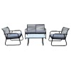 ROCCO Set (4pcs) Metal Black/Rope Wicker Grey/Cushions Dark Grey