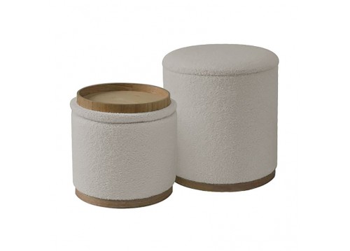 MATIC Set-2 Storage Stool-Side Table Teddy Cream Fabric