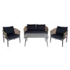 GASBA Set (4pcs) Alu Anthracite/Rope Wicker Natural/Cushions Dark Grey