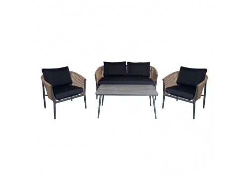 GASBA Set (4pcs) Alu Anthracite/Rope Wicker Natural/Cushions Dark Grey