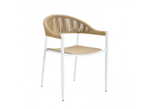 MALTA Armchair Metal White/PP-UV Beige/Rope Wicker Natural